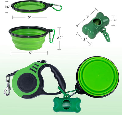 Pet Leash with 1 Portable Silicone Container, Green