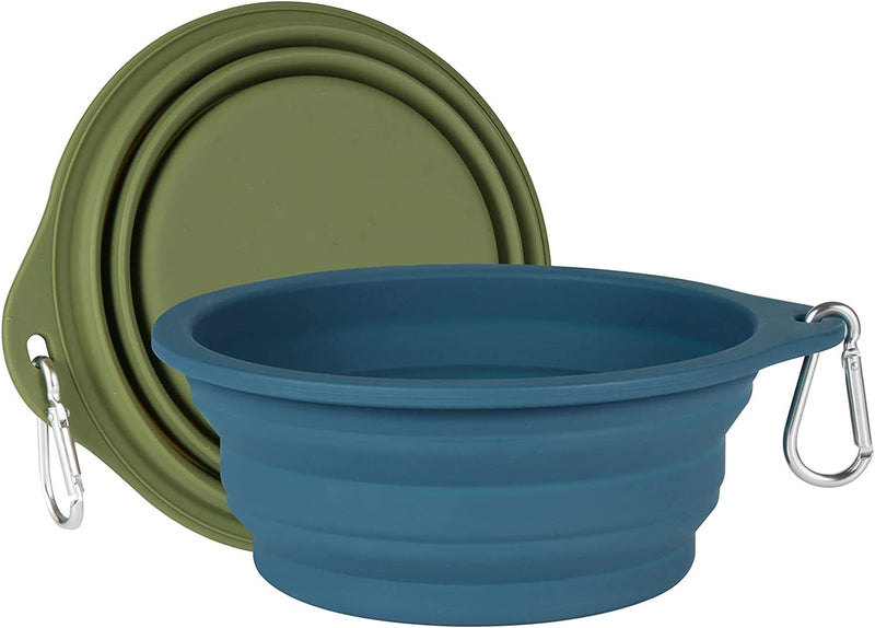 2 Pack Collapsible Dog Bowls Travel Bowls 600ml Navy Dark Green