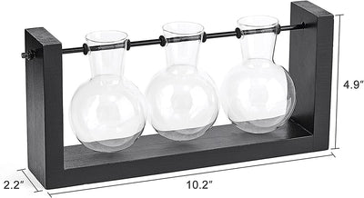 Plant Terrarium with Wooden Stand, 3 Bottle, Black, medium