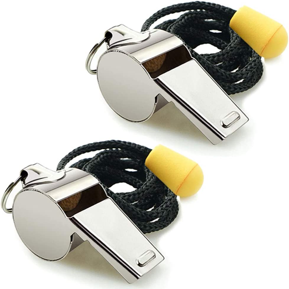 Stainless Steel Whistle with Lanyard, 2-Pack (Silver)
