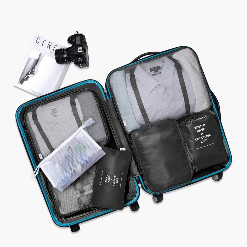 Travel Luggage Organizer Bags (7 Pieces, Black).