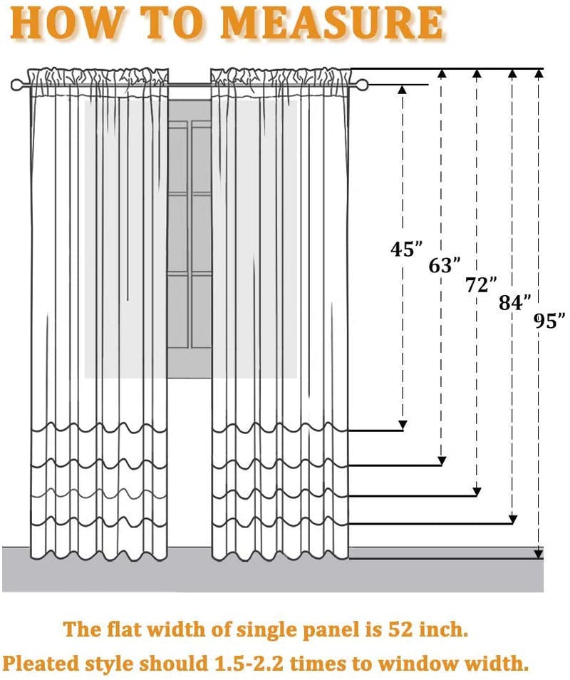 semi-sheer curtains, white 52 x L 95 inches, set of 2