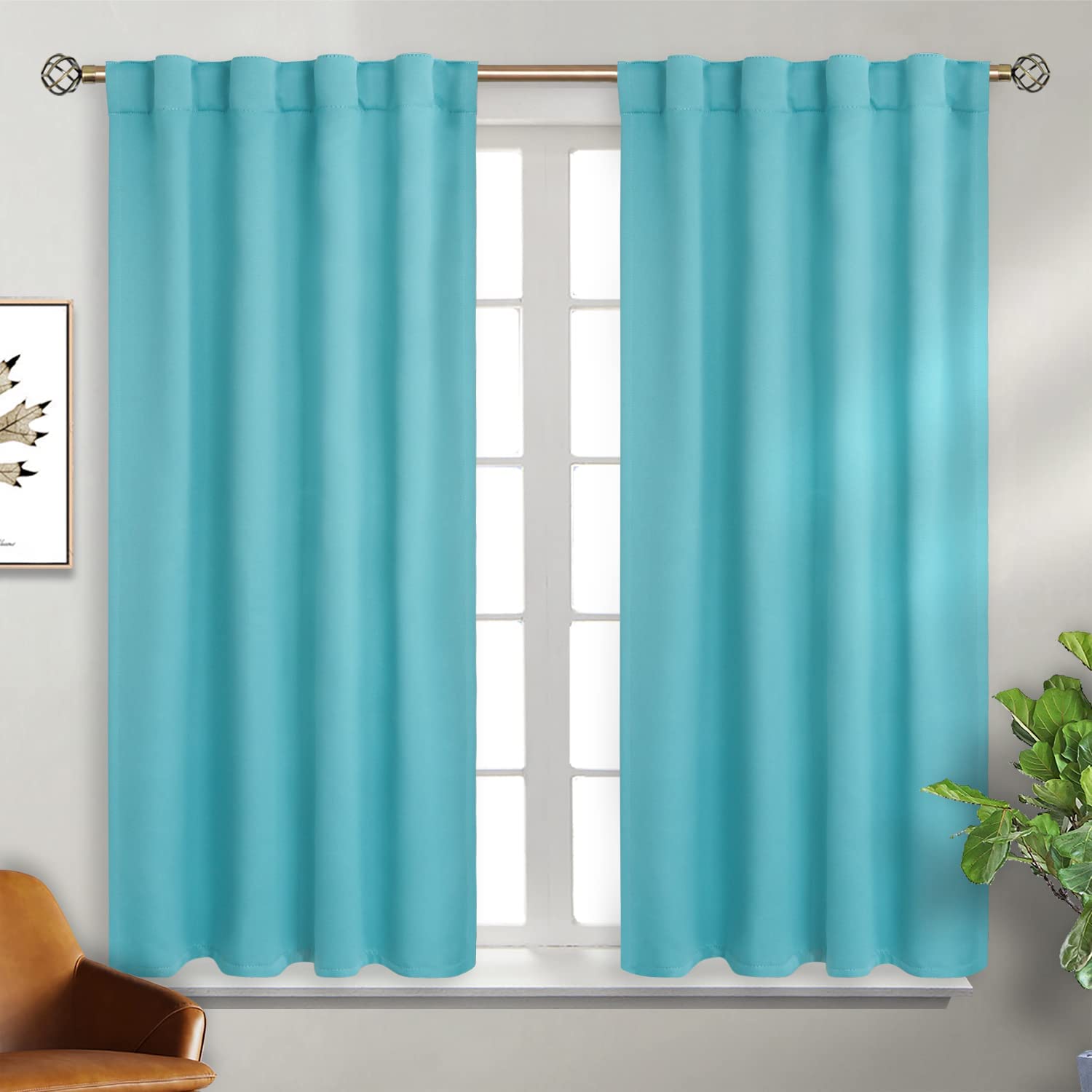 Blackout Curtains, Set of 2 Panels, 38"x54", (Aqua)