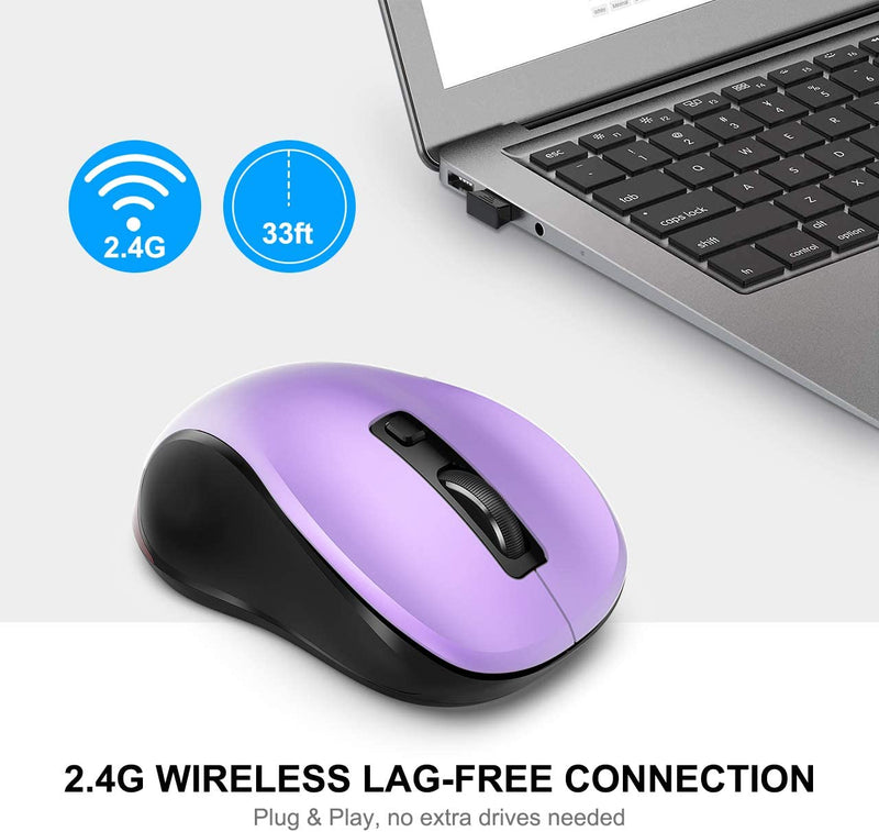 Wireless Mouse for Laptop, 3 Adjustable , 6 Button, Pure Purple