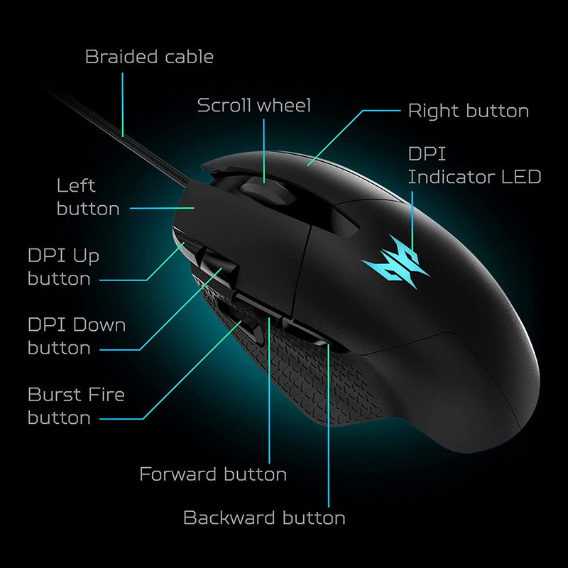 Gaming mouse with sensor, adjustable DPI and 8 buttons