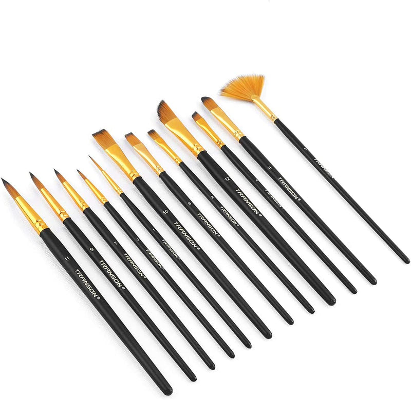 Art Painting Brush Assorted Set of 14 for Acrylic, black