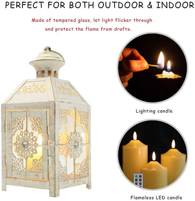 Candle Lantern, 9.5", (Color:White with Gold Brush)