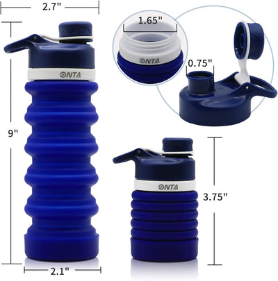 Leak Proof Silicone Collapsible Water Bottle (20oz) Dark Blue