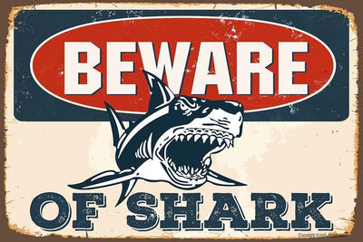 Retro Metal Sign Vintage TIN Sign Beware of Shark 12x18