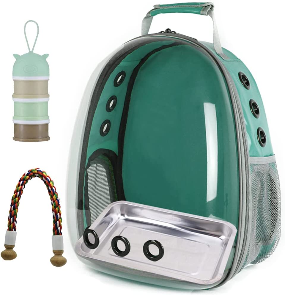 Stainless Steel Carrier Backpack and Bird Perch (Green)