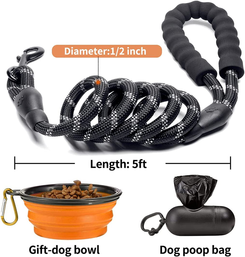 2 Pack 5' Heavy Duty Dog Leashes, Set of Set 7/ Black / Orange