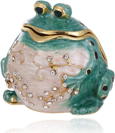 enameled jewelry box, hand-painted frog collectible figurine