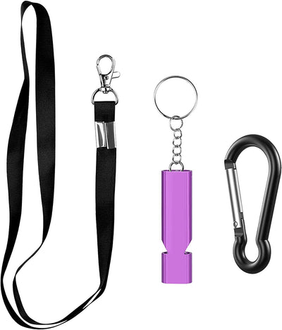 Whistles with carabiner and lanyard, 2 pieces (Purple)