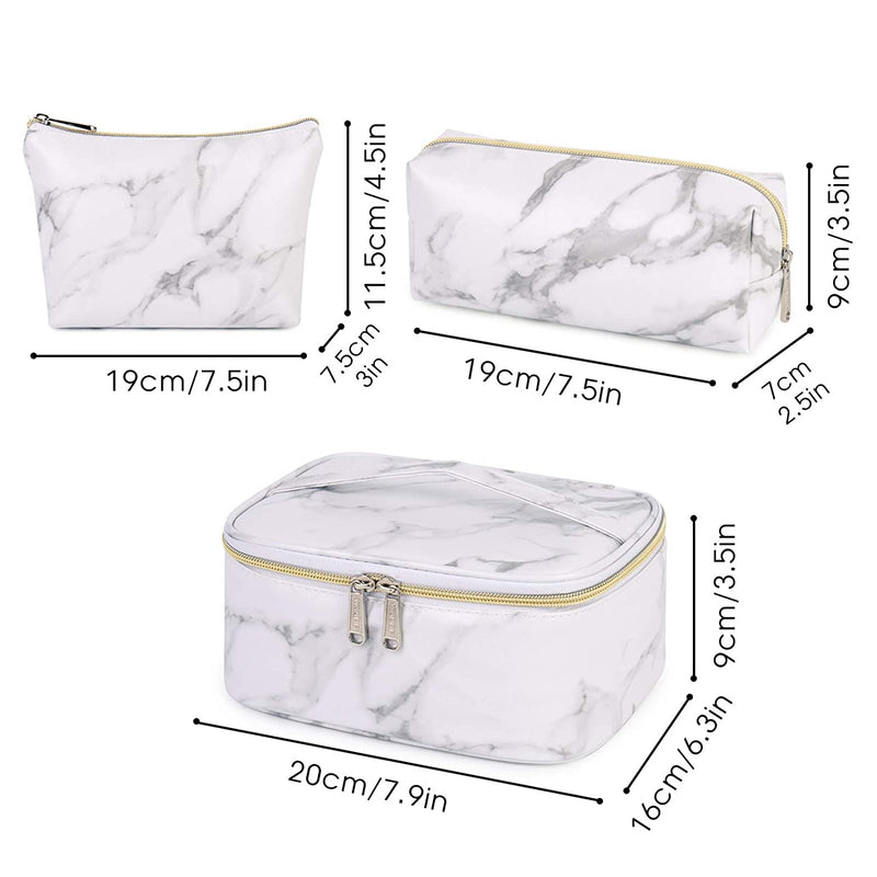 3 Piece Makeup Bag, (Marble White)