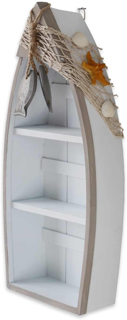 White Nautical Standing Boat, Wood, Plastic, 16.5’’x 8’’x 3’’Inch
