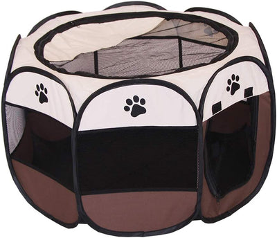 Portable Pet Playpen,29"Lx29"Wx18"H,Coffee,Beige color