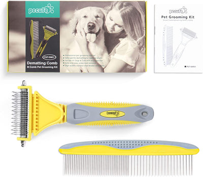 Pet rake and comb, yellow-gray