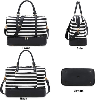 Travel Bag (Black Leather Black Stripe With Shoe Compartment)