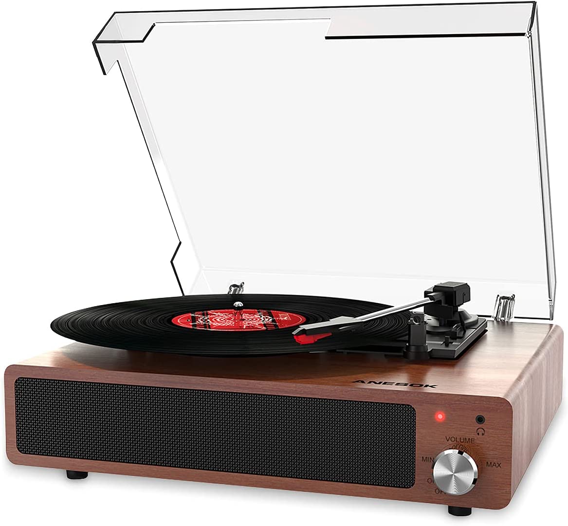 3-Speed Bluetooth Turntable, Walnut Wood Color