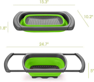 Collapsible Colander, with stable base, 6-quart capacity, Green