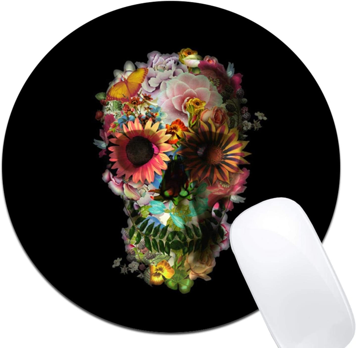 Round Non-Slip Rubber Mouse Pad, Flower Skull