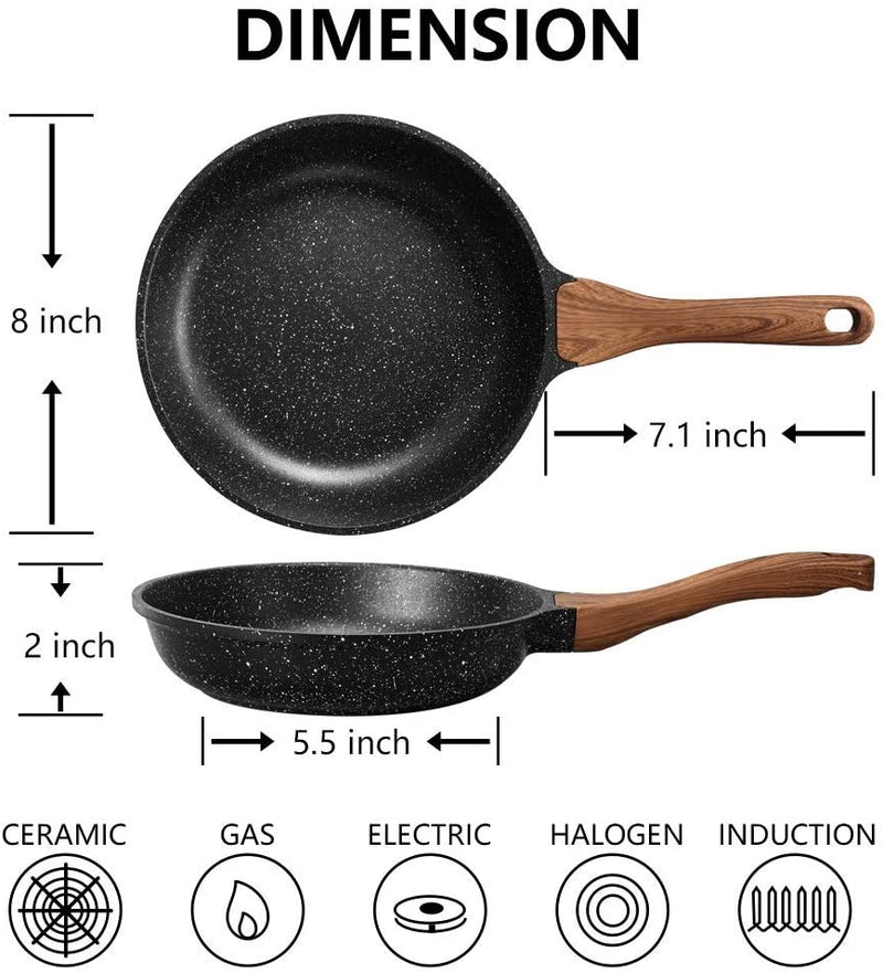 8 Inch Frying Pan with Lid Nonstick Induction Skillet Small Egg Omelette Maker Pan with Granite Coating