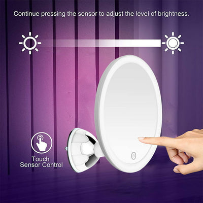 10x magnification lighted mirror with touch sensor control