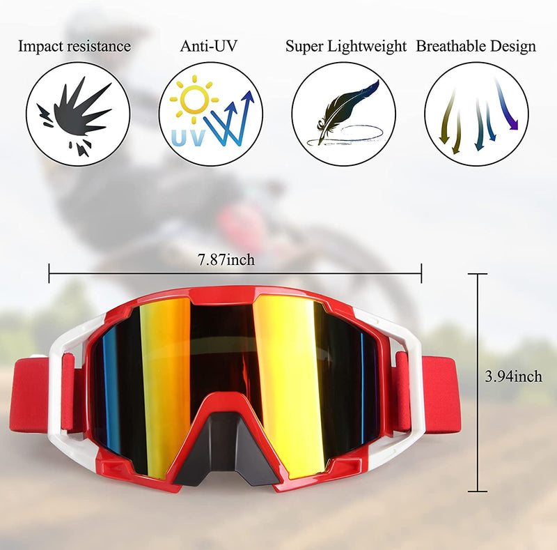 Windproof Motorcycle Goggles (Red White Frame + Color Lens)