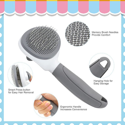 Pet brush and comb, gray-pink, 2pcs