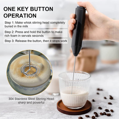 Milk Frother Handheld, Color:Black, 9.65 x 2.91 x 2.72 inches