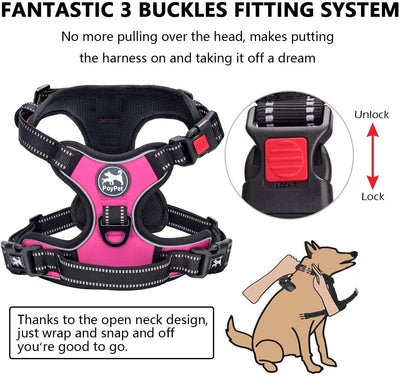 Reflective Adjustable No Pull Pet Harness, Pink (S)