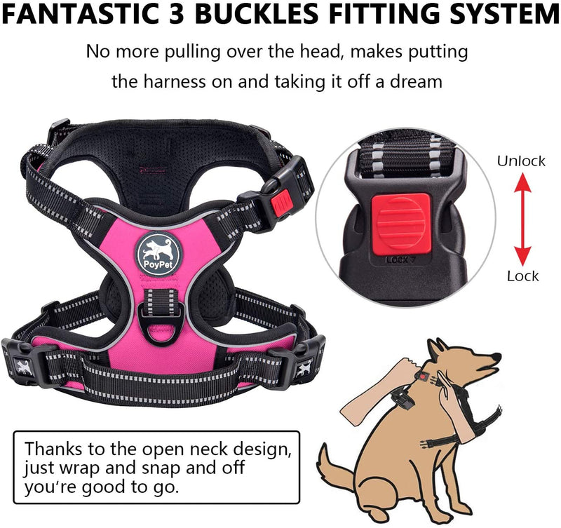 Reflective Adjustable No Pull Pet Harness, Pink (S)