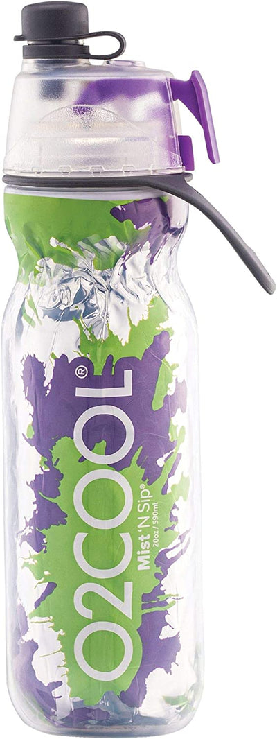 2 in Water Bottle, Spray & Sip, (Purple Green Splash)