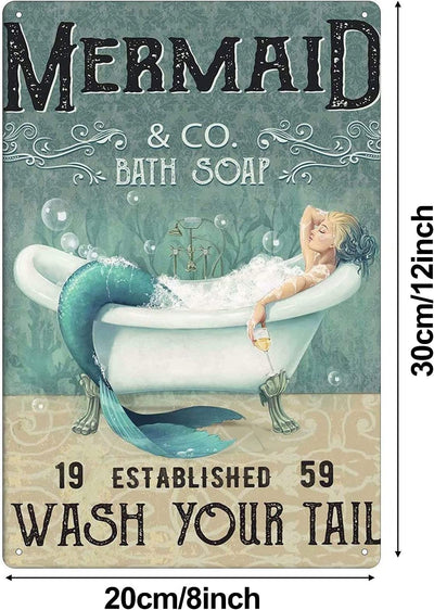 Funny Mermaid Tin Sign, 8 x 12 Inches