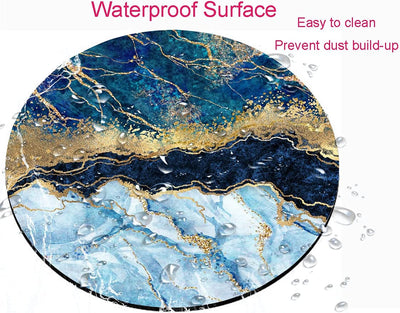 Round Mouse Pad Waterproof 7.9" x 0.12" Blue Gold Marble