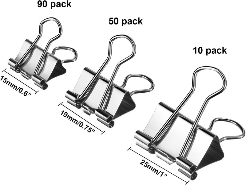 150 Binder Clips, Paper, Assorted Sizes (Silver)