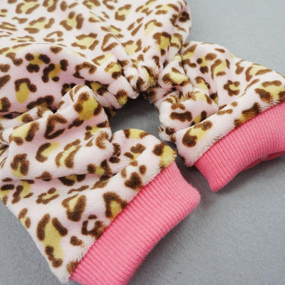 Soft Velvet Dog Pajamas with Leopard Ribbon,(Large)