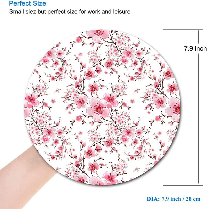 Round Mouse Pad Waterproof 7.9" x 0.12" Pink Flowers
