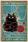 "Easily Distracted by Cats and Yarn" Retro Metal Tin, 8x12 Inch