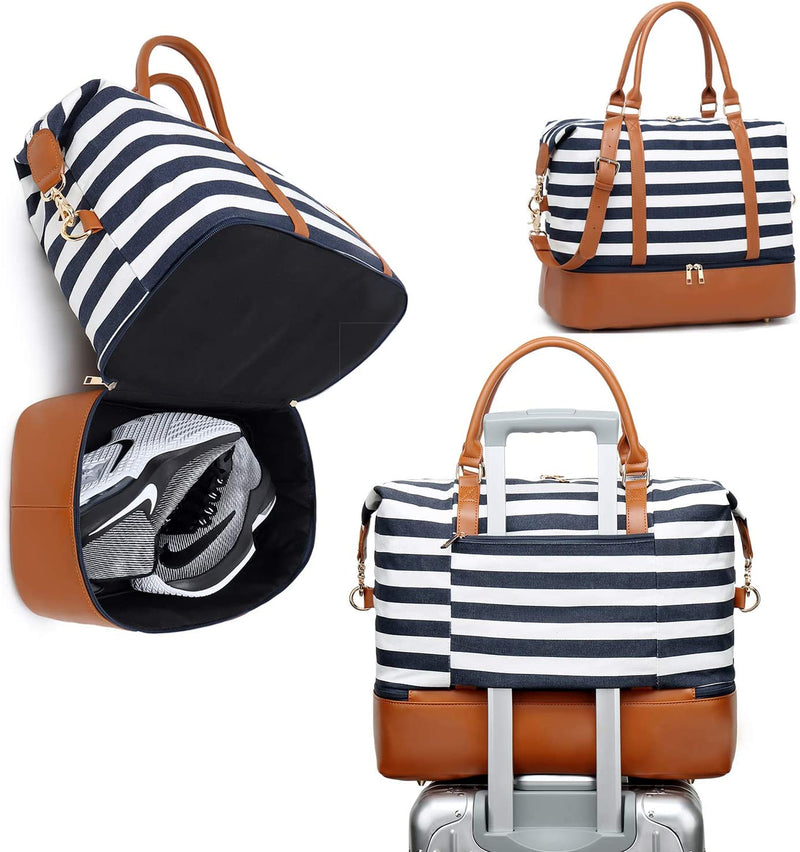 Travel Bag (Blue Stripe With Shoe Compartment)