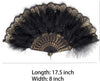 Feather Fan with Embroidered Flowers, Vintage 1920s Style (Black)