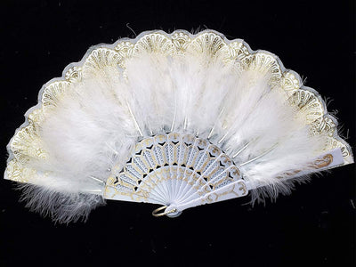 Feather Fan with Embroidered Flowers, Vintage 1920s Style (White)