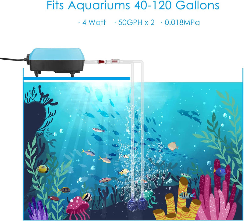 Adjustable Aquarium Air Pump, (10-120 Gallon) Blue