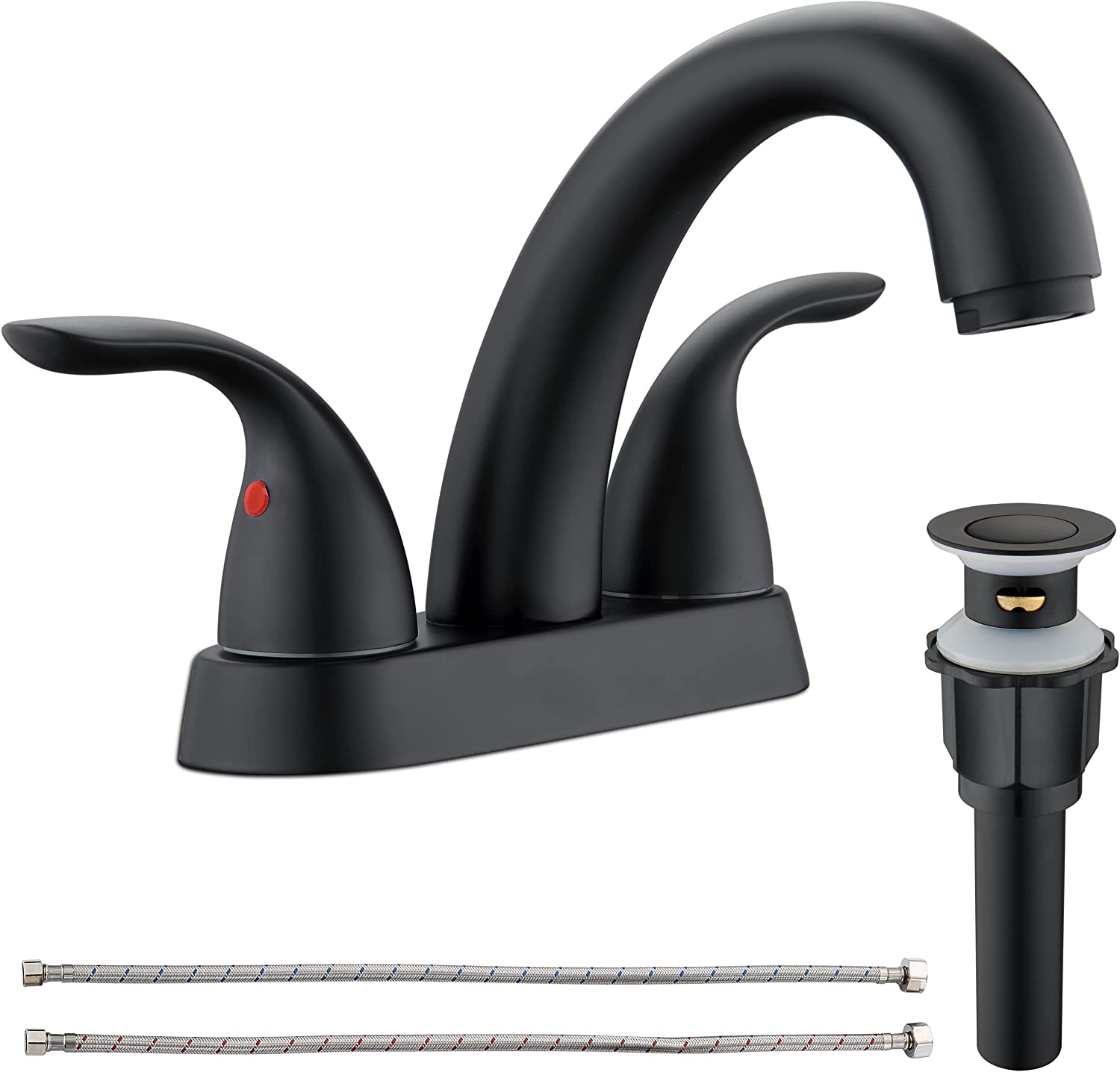 2 Handle Bathroom Sink Faucet with Pop Up Drain, Matte Black