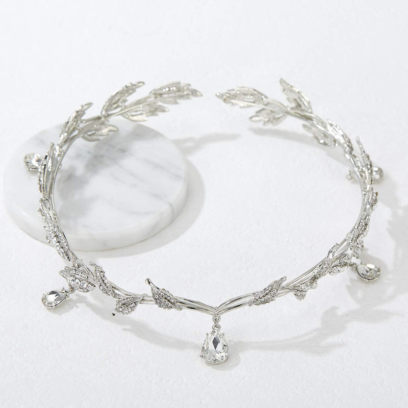 Diamond Leaf Wedding Crown Headband, Color: Silver
