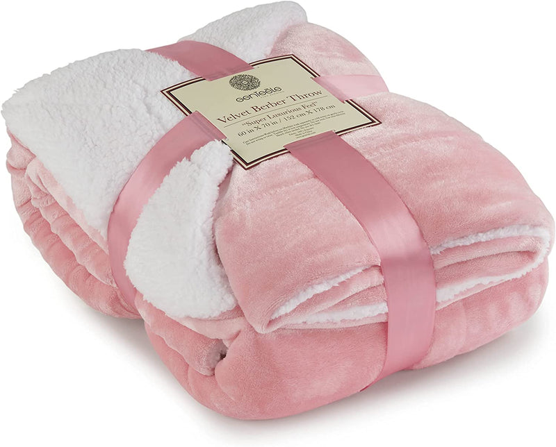 Plush Blanket for Bed and Sofa (60" x 70") Pink/White