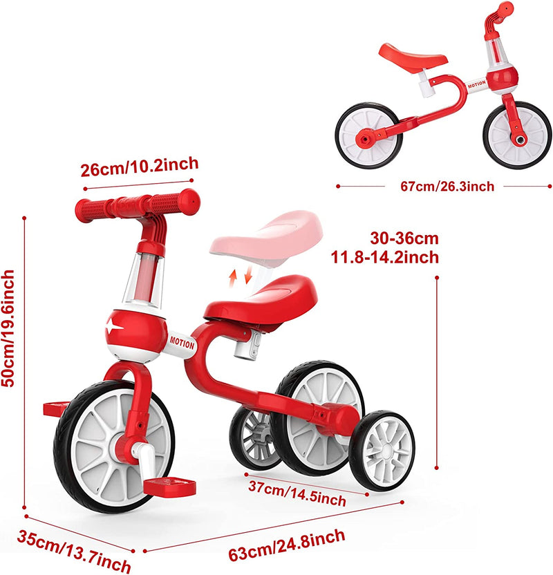 3 in 1 tricycles for children (adjustable seat) Red