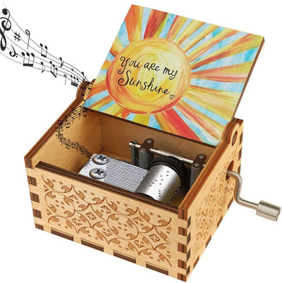 Vintage engraved wooden music box (YOU are my little sun)