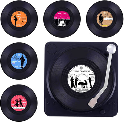 Fun Retro Vinyl Coasters & Unique Labels - Set of 6