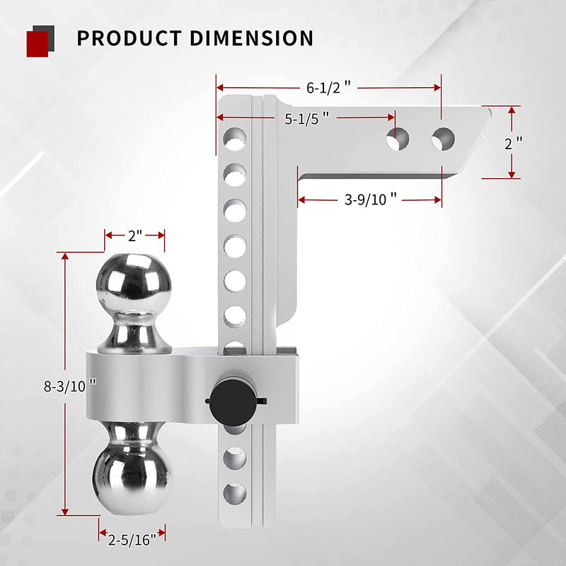 10" drop adjustable aluminum trailer hitch with 2" stem/axle